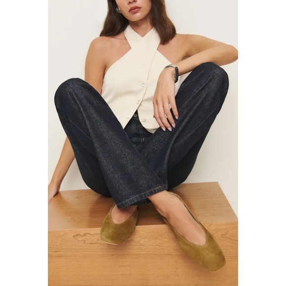 Reformation Shoes - NEW Reformation Prudence Ballet Flats Olive Green Suede Square Toe Slip On 9